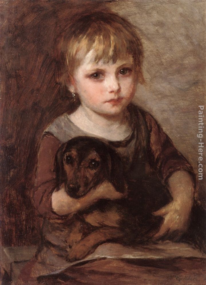 Mihaly Munkacsy Young Girld and her Dachshund
